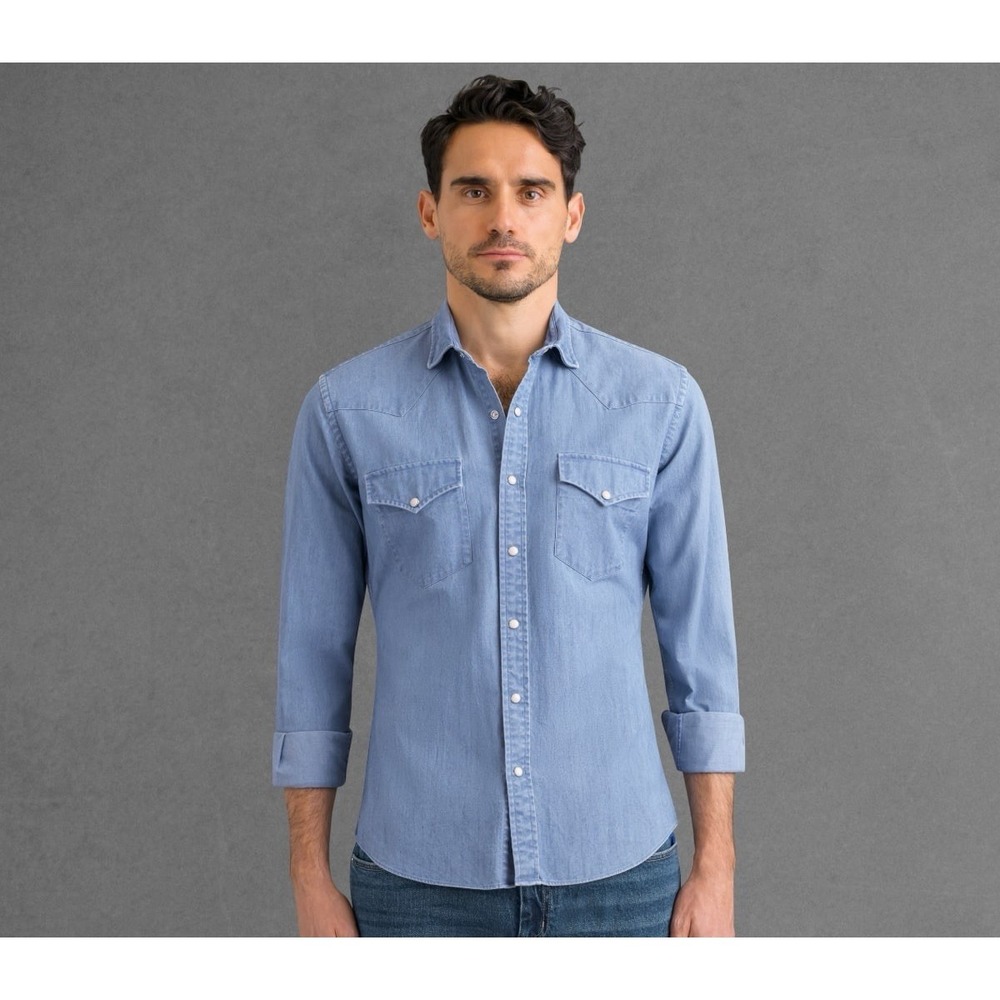 Proper Cloth Men's Chambray Italian Denim Western Button-Up Shirt